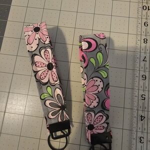 Floral Pink and Gray Wristlet Key Fob - Set of 2